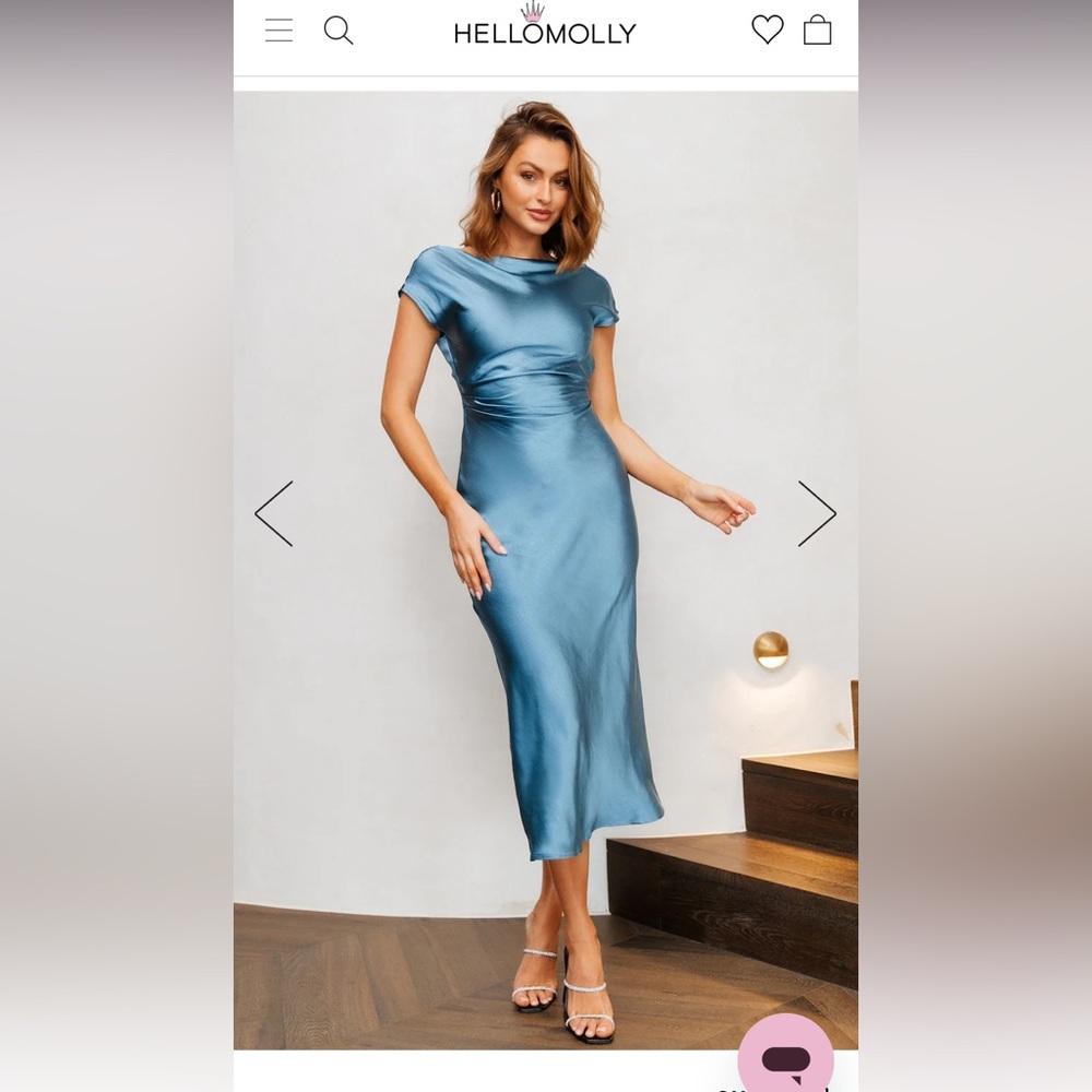 Blue Satin Midi Dress New With Tags